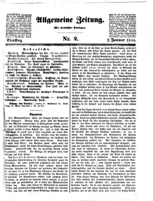 Allgemeine Zeitung Dienstag 2. Januar 1844