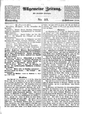 Allgemeine Zeitung Donnerstag 22. Februar 1844