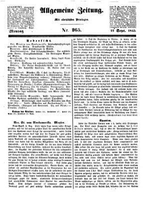 Allgemeine Zeitung Montag 22. September 1845