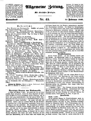 Allgemeine Zeitung Samstag 14. Februar 1846