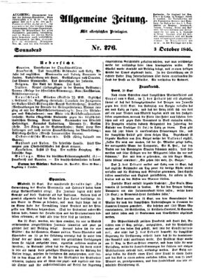 Allgemeine Zeitung Samstag 3. Oktober 1846