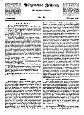 Allgemeine Zeitung Donnerstag 18. Februar 1847