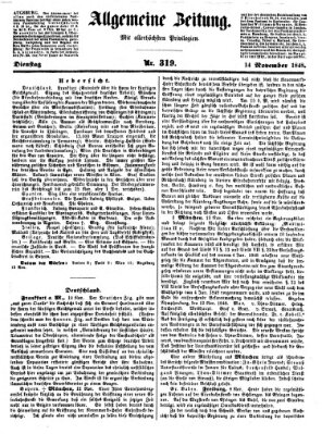 Allgemeine Zeitung Dienstag 14. November 1848