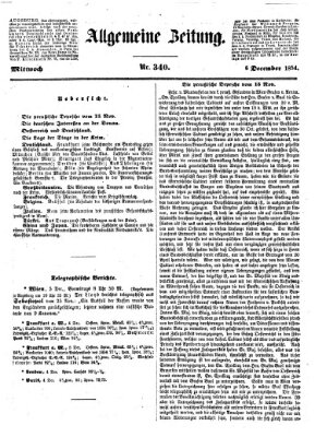 Allgemeine Zeitung Mittwoch 6. Dezember 1854