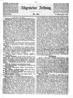 Allgemeine Zeitung Donnerstag 11. November 1858