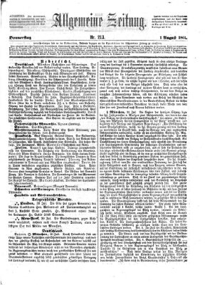 Allgemeine Zeitung Donnerstag 1. August 1861