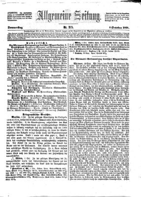 Allgemeine Zeitung Donnerstag 2. Oktober 1862