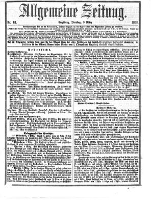 Allgemeine Zeitung Dienstag 3. März 1868