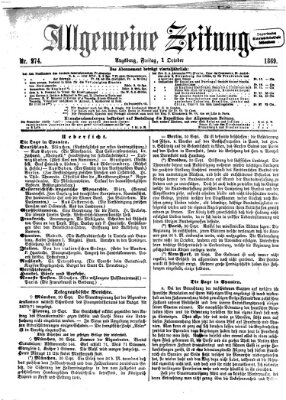 Allgemeine Zeitung Freitag 1. Oktober 1869