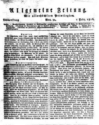 Allgemeine Zeitung Donnerstag 1. Februar 1816