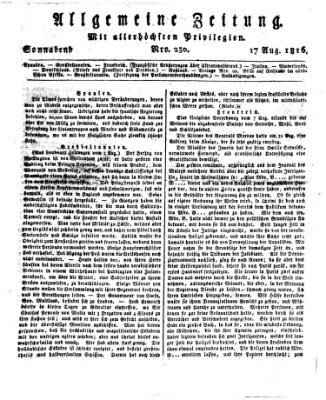 Allgemeine Zeitung Samstag 17. August 1816