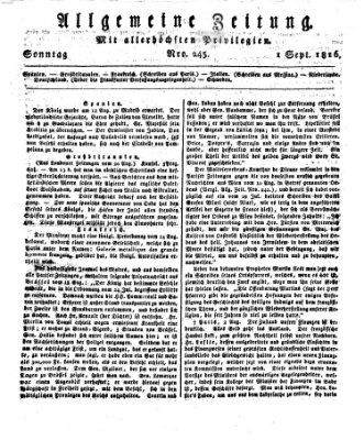 Allgemeine Zeitung Sonntag 1. September 1816