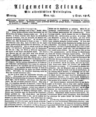 Allgemeine Zeitung Montag 9. September 1816