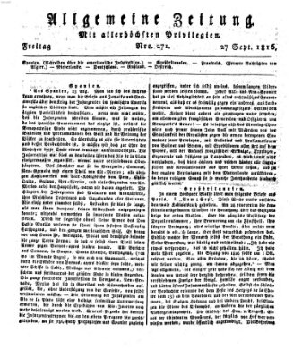 Allgemeine Zeitung Freitag 27. September 1816