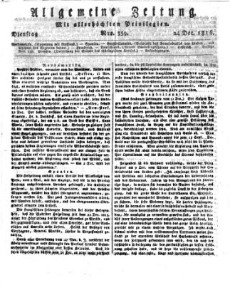 Allgemeine Zeitung Dienstag 24. Dezember 1816