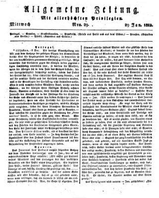 Allgemeine Zeitung Mittwoch 29. Januar 1823