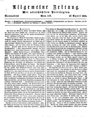 Allgemeine Zeitung Samstag 26. April 1823