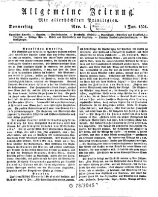 Allgemeine Zeitung Donnerstag 1. Januar 1824