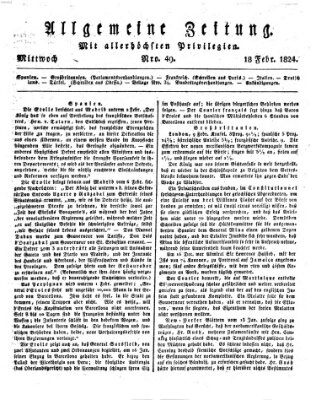 Allgemeine Zeitung Mittwoch 18. Februar 1824