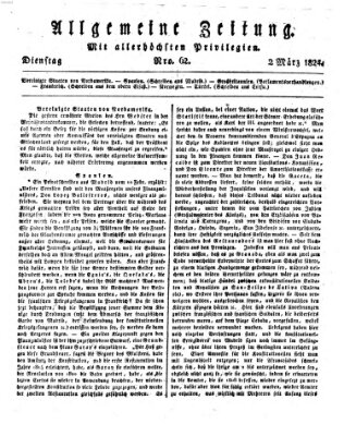 Allgemeine Zeitung Dienstag 2. März 1824