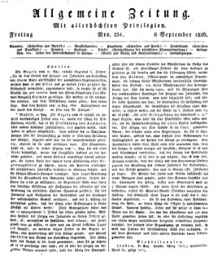 Allgemeine Zeitung Freitag 8. September 1826