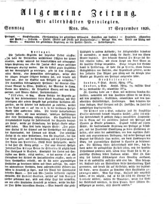 Allgemeine Zeitung Sonntag 17. September 1826