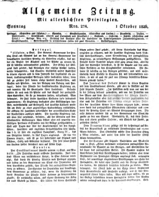 Allgemeine Zeitung Sonntag 1. Oktober 1826