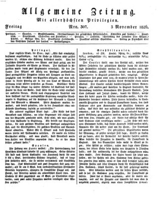Allgemeine Zeitung Freitag 3. November 1826