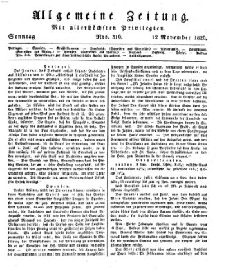 Allgemeine Zeitung Sonntag 12. November 1826