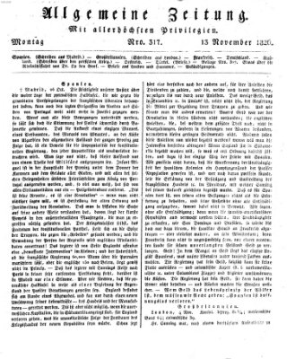 Allgemeine Zeitung Montag 13. November 1826