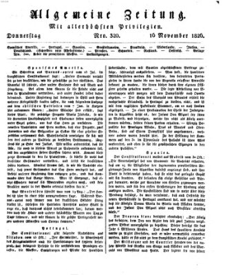 Allgemeine Zeitung Donnerstag 16. November 1826