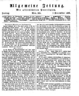 Allgemeine Zeitung Freitag 1. Dezember 1826