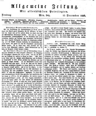 Allgemeine Zeitung Freitag 15. Dezember 1826