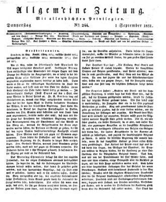 Allgemeine Zeitung Donnerstag 1. September 1831