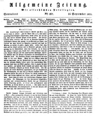 Allgemeine Zeitung Samstag 24. September 1831