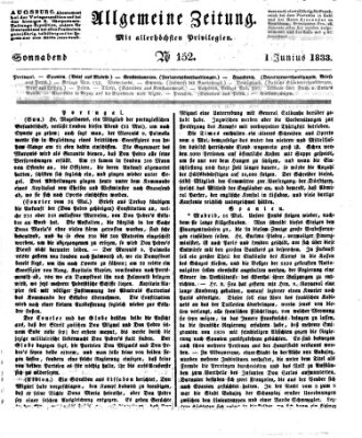 Allgemeine Zeitung Samstag 1. Juni 1833