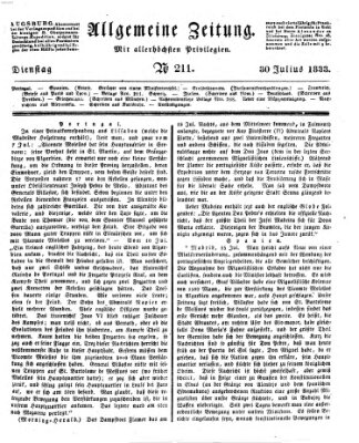 Allgemeine Zeitung Dienstag 30. Juli 1833