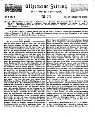 Allgemeine Zeitung Montag 30. September 1833