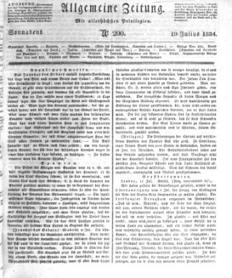 Allgemeine Zeitung Samstag 19. Juli 1834