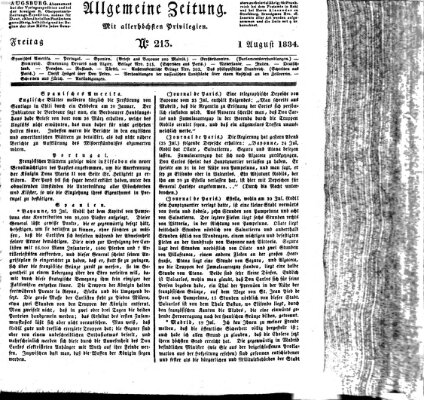 Allgemeine Zeitung Freitag 1. August 1834