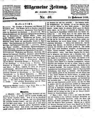 Allgemeine Zeitung Donnerstag 15. Februar 1838