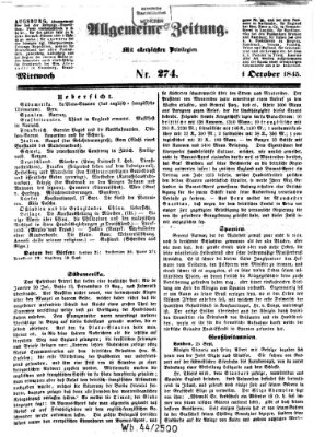 Allgemeine Zeitung Mittwoch 1. Oktober 1845