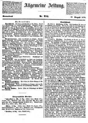Allgemeine Zeitung Samstag 21. August 1852