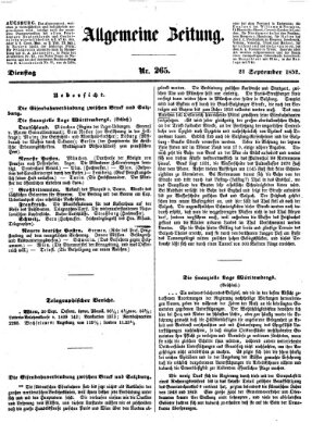 Allgemeine Zeitung Dienstag 21. September 1852