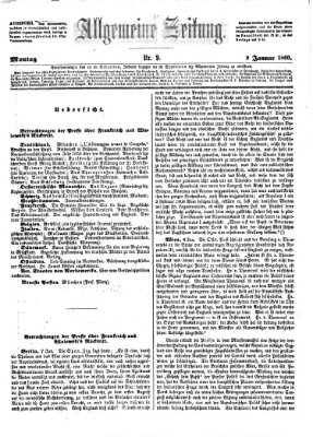Allgemeine Zeitung Montag 9. Januar 1860