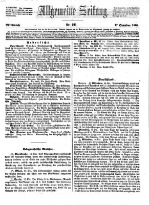 Allgemeine Zeitung Mittwoch 17. Oktober 1860