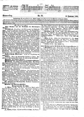Allgemeine Zeitung Donnerstag 24. Januar 1861