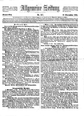 Allgemeine Zeitung Donnerstag 22. Dezember 1864