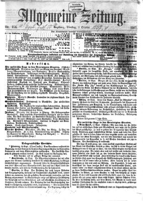 Allgemeine Zeitung Dienstag 1. Oktober 1867