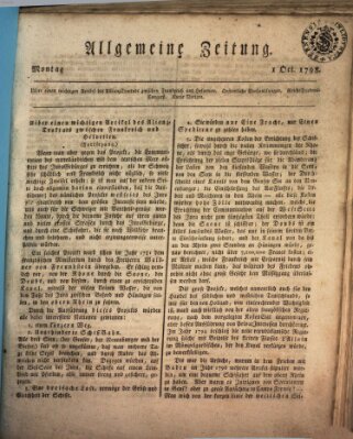 Allgemeine Zeitung Montag 1. Oktober 1798